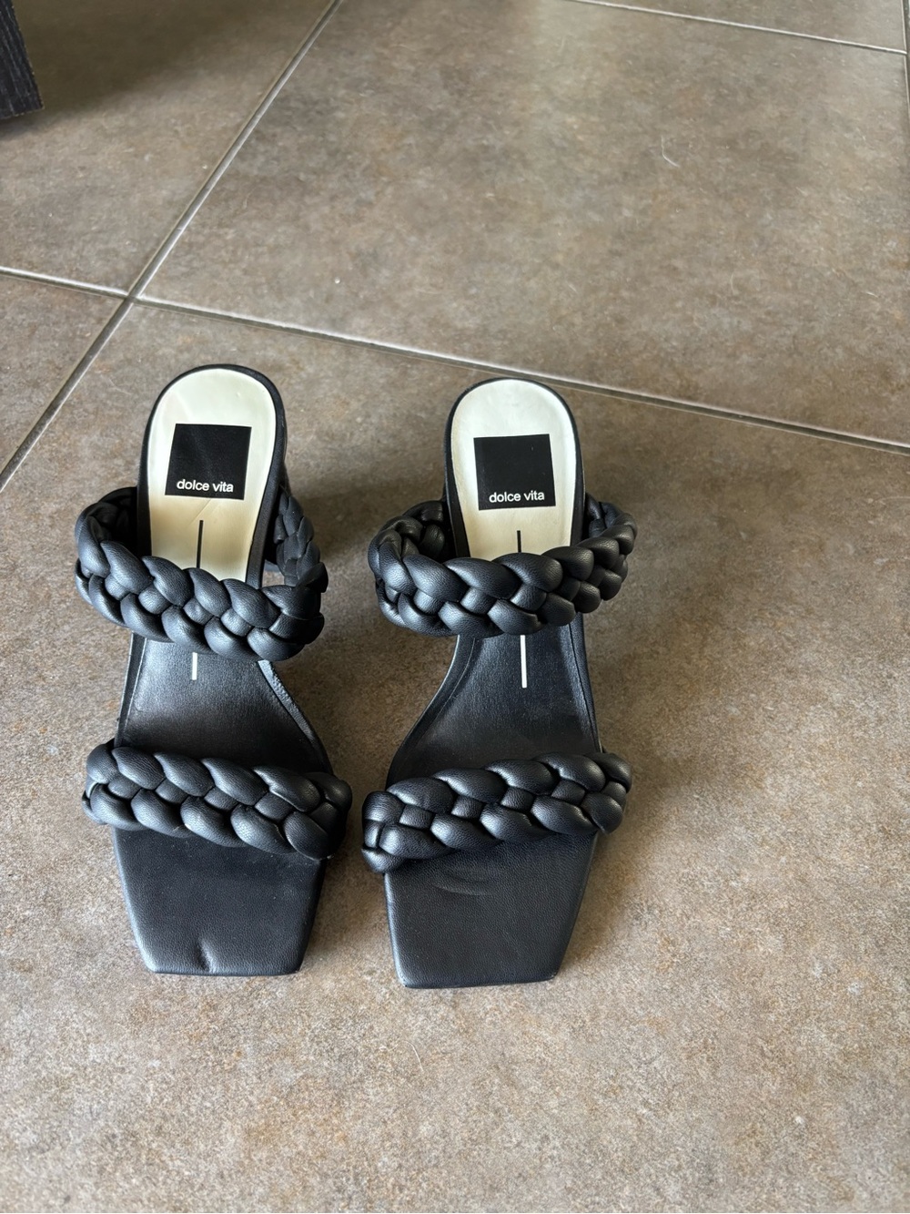 Dolce Vita Size 6 Black Braided Double-Strap Slide Mules